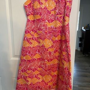 LILLY PULITZER Originals fish print strapless dress sz 10